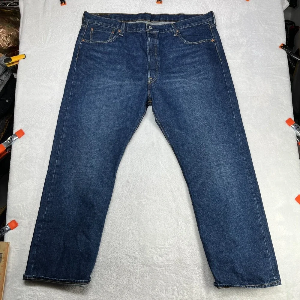 Levi's 501 Original Jeans Men's Blue Denim Relaxed Straight Button Fly - 42X29.5